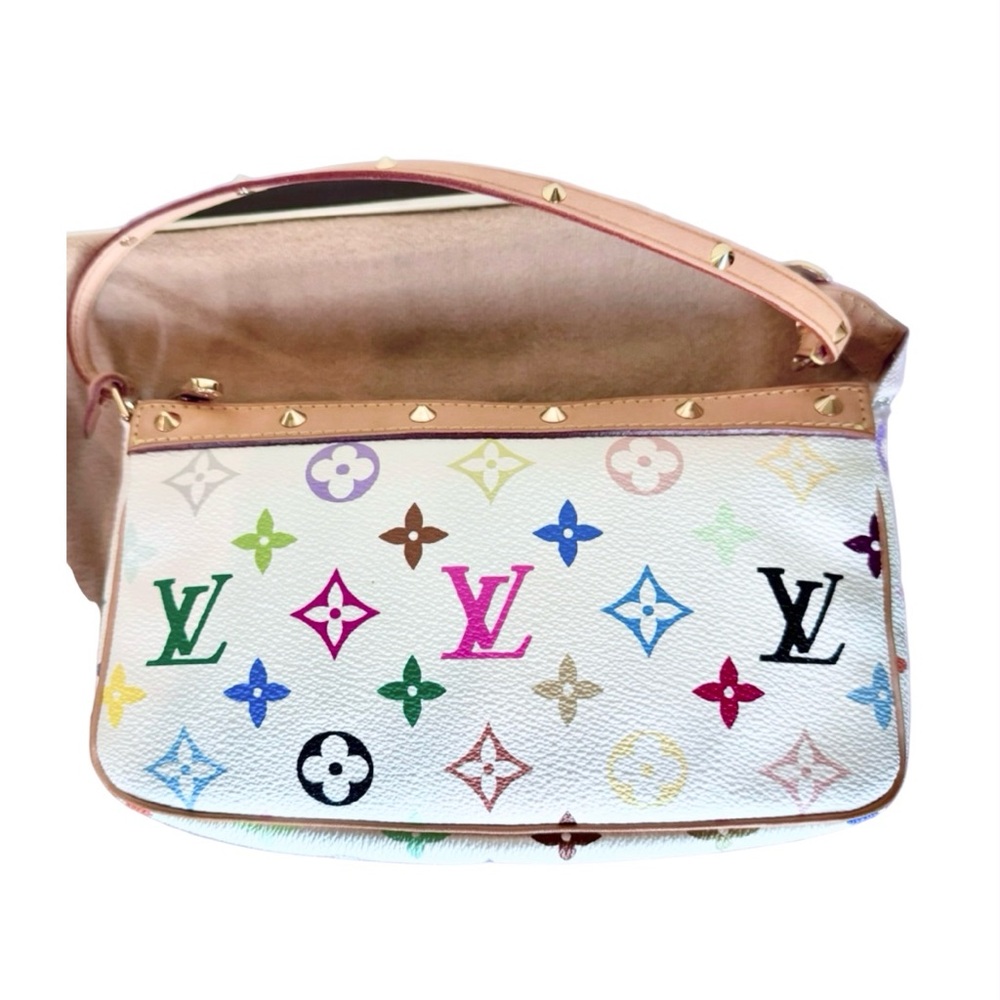 💞VINTAGE LOUIS VUITTON x MURAKAMI 1st-Gen White Multicolor Monogram Pochette🌈 - Picture 4 of 15